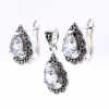 Set Picatura cu marcasite, cercei, pandantiv, argint 925, alb transparent