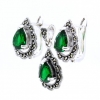 Set Picatura cu marcasite, cercei, pandantiv, argint 925, verde emerald