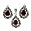 Set Picatura cu marcasite, cercei, pandantiv, argint 925, rosu magma