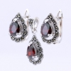 Set Picatura cu marcasite, cercei, pandantiv, argint 925, rosu magma