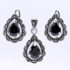 Set Picatura cu marcasite, cercei, pandantiv, argint 925, negru jet