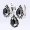 Set Picatura cu marcasite, cercei, pandantiv, argint 925, negru jet