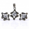 Set Romb cu marcasite, cercei, pandantiv, argint 925, alb transparent