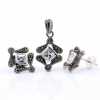 Set Romb cu marcasite, cercei, pandantiv, argint 925, alb transparent