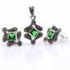 Set Romb cu marcasite, cercei, pandantiv, argint 925, verde emerald