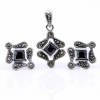 Set Romb cu marcasite, cercei, pandantiv, argint 925, negru jet