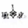 Set Romb cu marcasite, cercei, pandantiv, argint 925, negru jet