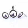 Set Aria cu marcasite, cercei, pandantiv, argint 925, mov