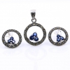 Set Aria cu marcasite, cercei, pandantiv, argint 925, albastru navy