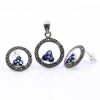 Set Aria cu marcasite, cercei, pandantiv, argint 925, albastru navy