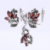 Set Nora cu marcasite, cercei, pandantiv, argint 925, rosu magma