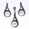 Set Picatura cu perla cultura si marcasite, cercei, pandantiv, argint 925