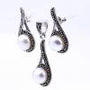 Set Picatura cu perla cultura si marcasite, cercei, pandantiv, argint 925