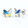 Cercei cu cristale cabochon fluture Swarovski de 8mm Aurore Boreale, argint 925 rodiat