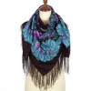 Premium scarf Flower fan, wool, brown - 110x110cm