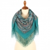 Premium scarf Spring Rain Song, wool, navy green - 89x89cm