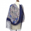 Premium shawl Eastern tale, silk, bleumarin - 130x130cm