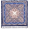 Premium shawl Eastern tale, silk, bleumarin - 130x130cm