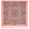 Sal premium Festive City din lana, piersica vintage, 125x125cm