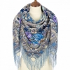 Premium shawl Mysterious Image, wool, cream-vintage blue - 125x125cm