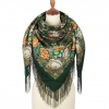 Premium shawl Lyubushka-golubushka, wool, forest green - 125x125cm