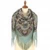 Premium shawl Dreams of White Flowers, wool, mint green - 125x125cm