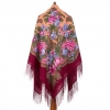 Premium shawl Fascinating July, wool, burgundy- 146x146cm