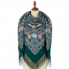Premium shawl Songs time, wool, emerald green - 146x146cm
