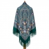 Premium shawl Songs time, wool, emerald green - 146x146cm