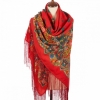 Premium shawl Medallions, wool, red - 148x148cm