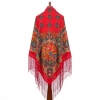 Premium shawl Medallions, wool, red - 148x148cm