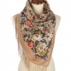 Premium scarf Flower romance, wool, beige - 150x60cm