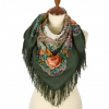 Premium scarf Spring Dawns, wool, khaki green - 89x89cm