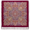 Premium shawl Festive City, wool, garnet - 125x125cm