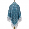 Premium shawl Terem painted, wool, vintage light blue - 135x135cm