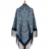 Premium shawl Terem painted, wool, navy blue - 135x135cm