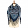 Premium shawl Terem painted, wool, navy blue - 135x135cm