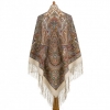Premium shawl Terem painted, wool, beige taupe - 135x135cm