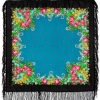 Premium scarf Sunny summer, wool, black - 89x89cm