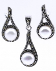 Set Picatura cu perla cultura si marcasite, cercei, pandantiv, argint 925