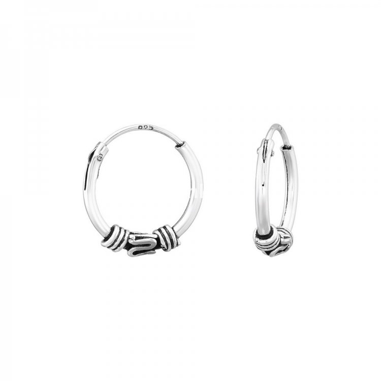 Bali ear hoops earrings, 925 silver, 12x1.2mm