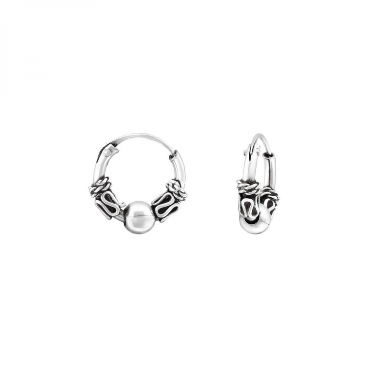 Bali ear hoops earrings, 925 silver, 10x1.2mm