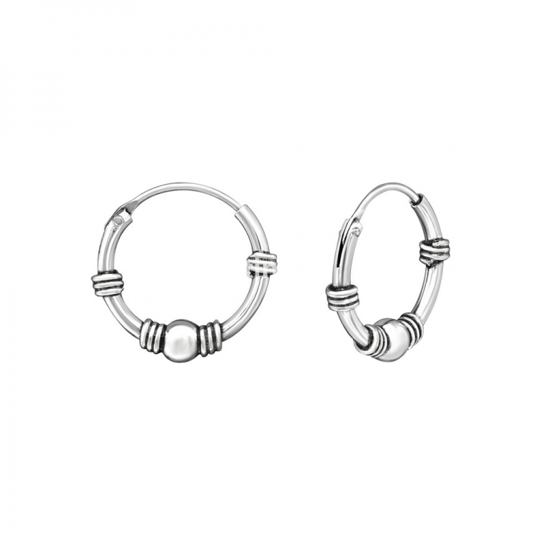 Bali ear hoops earrings, 925 silver, 12x1.2mm