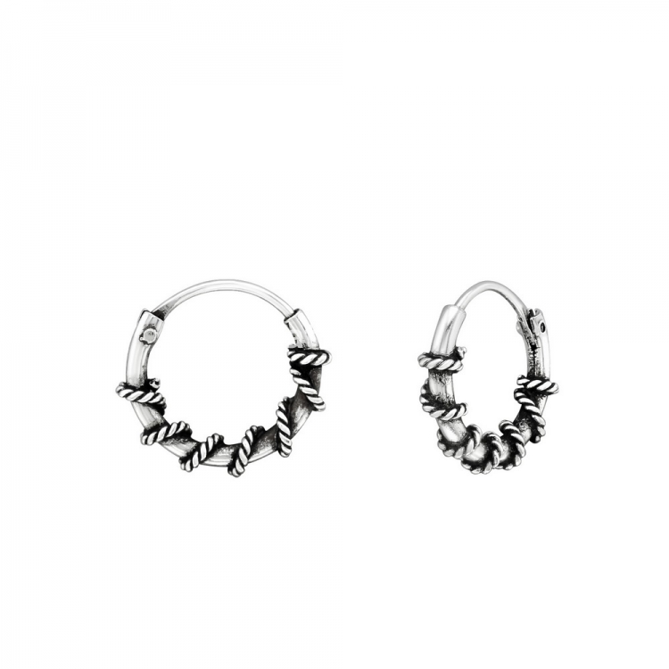 Bali ear hoops earrings, 925 silver, 10x1mm