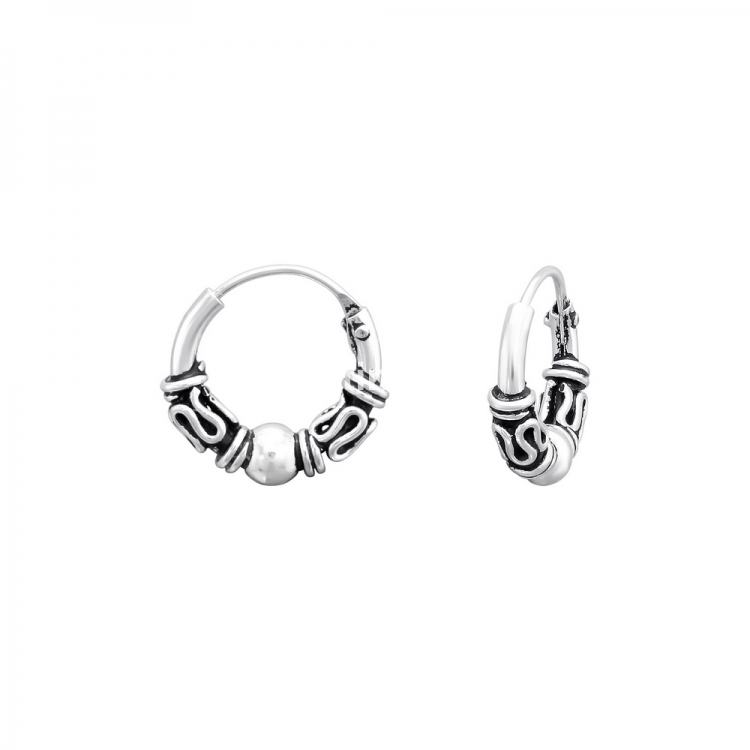 Bali ear hoops earrings, 925 silver, 10x1.2mm