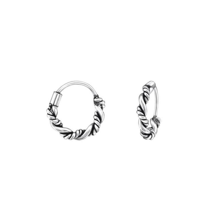 Bali ear hoops earrings, 925 silver, 10x2mm