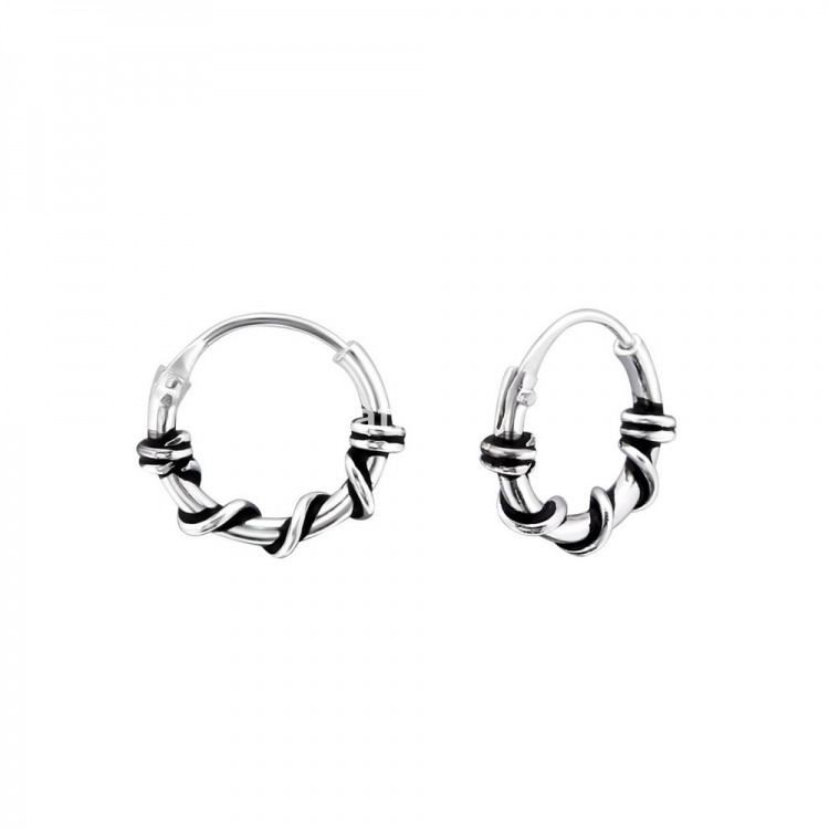 Bali ear hoops earrings, 925 silver, 10x1.2mm