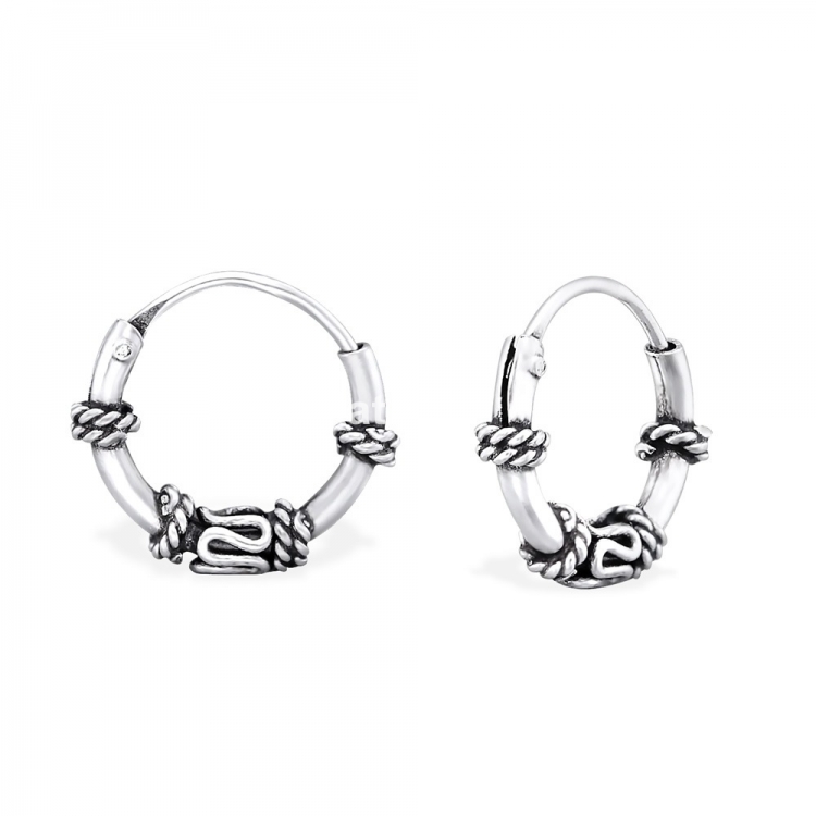 Bali ear hoops earrings, 925 silver, 10x1.2mm