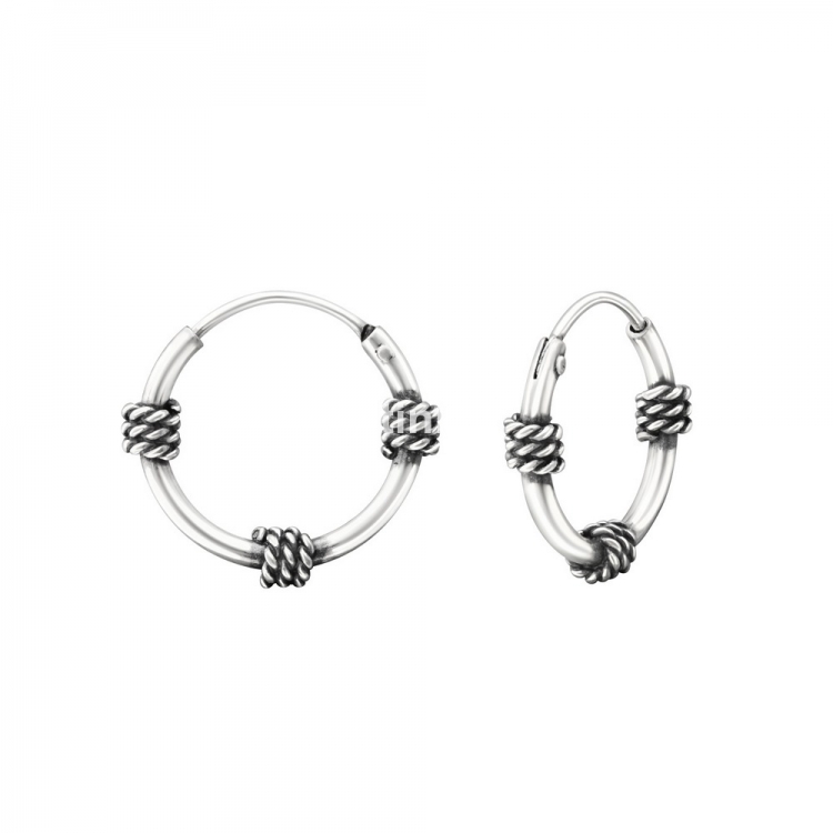 Bali ear hoops earrings, 925 silver, 12x1.2mm