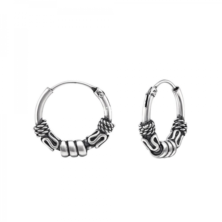 Bali ear hoops earrings, 925 silver, 12x1.2mm